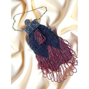 Antique Czech Beaded Purse – 1920s Art Deco Handbag with Original Frame, Chain &